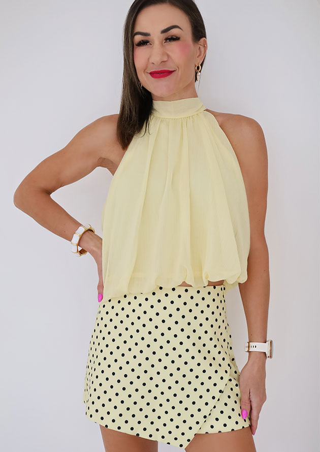 Tatiana High Neck Sheer Yellow Top - Image 2