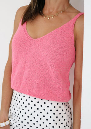 Arial Plunging Knit Strappy Pink Top
