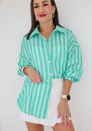 Chanter Striped Collar Button Green Shirt