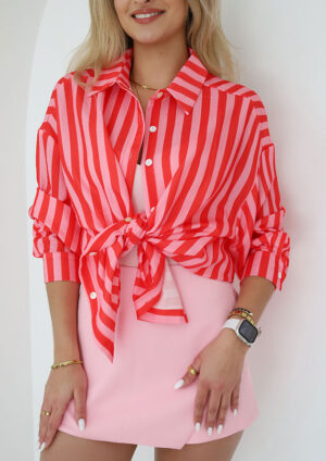 Chanter Striped Collar Button Red Shirt