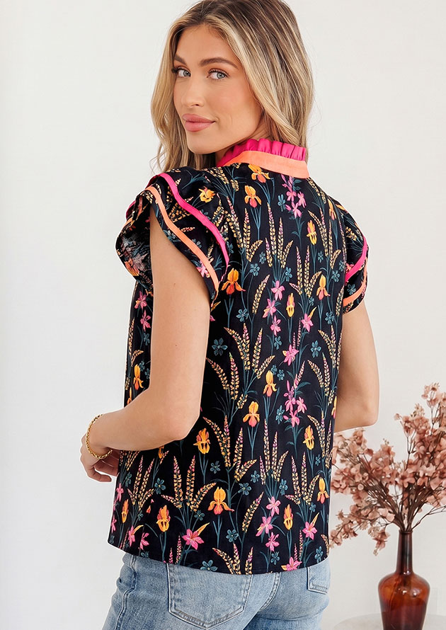 Corney Coral Trim Ruffled Short Sleeve Blouse - Image 2