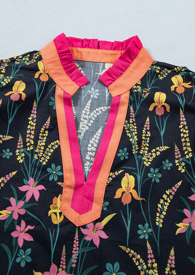 Corney Coral Trim Ruffled Short Sleeve Blouse - Image 3