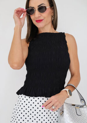 Fern Sleeveless Fitted Black Cinched Top