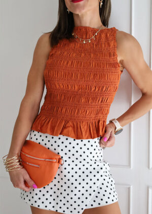 Fern Sleeveless Fitted Orange Cinched Top