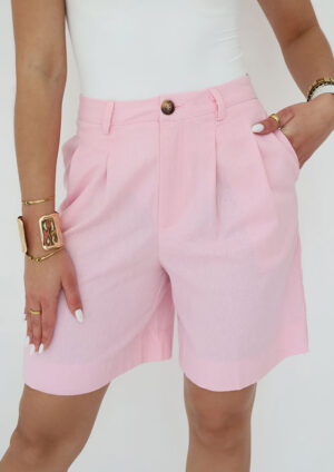 Gail Linen Bermuda Knee Length Pink Shorts