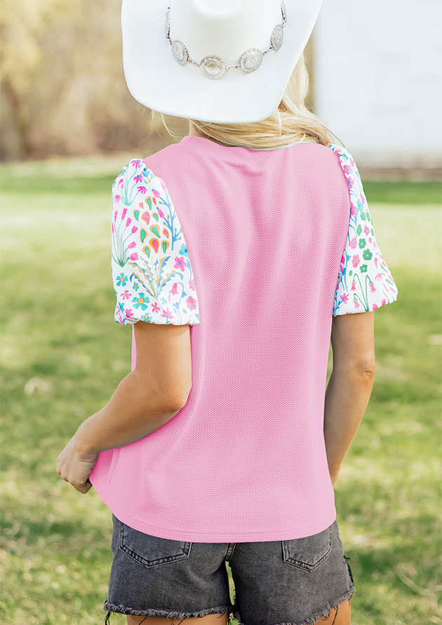 Ivy Floral Bubble Sleeve Pink Top - Image 2
