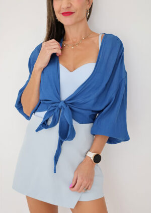 Jessica Casual Kimono Tie Blue Top