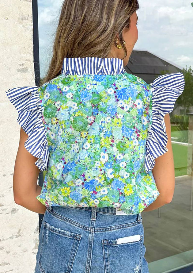 Monet Paint Floral Flutter Short Sleeve Blouse - Image 2