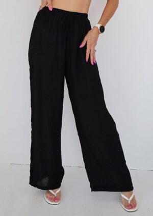 No Hassle Black Beach Drawstring Pants