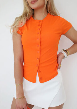 Riley Button Down Knit Orange Top