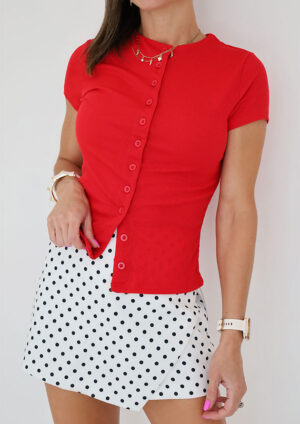 Riley Button Down Knit Red Top