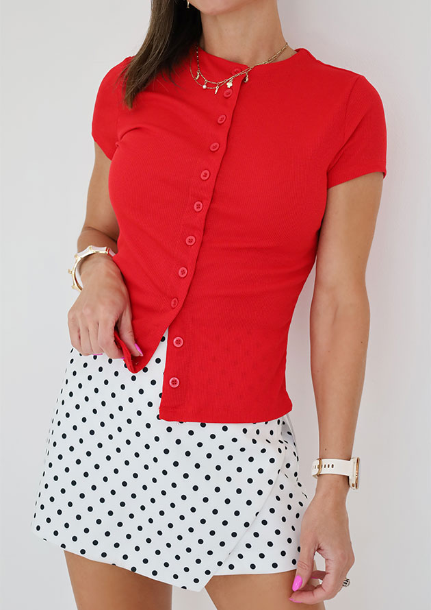 Riley Button Down Knit Red Top
