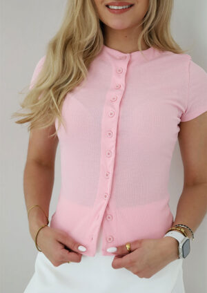 Riley Button Down Knit Light Pink Top