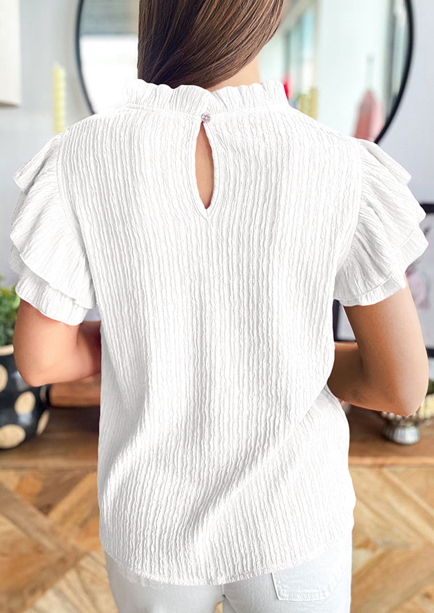 Suzy Textured Flutter Short Sleeve White Blouse - Image 2