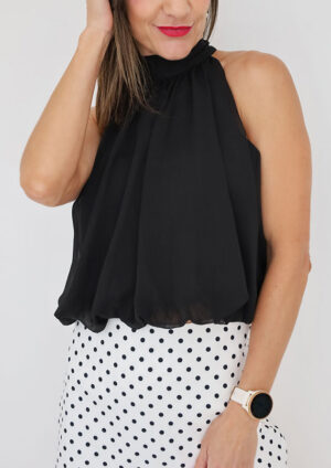 Tatiana High Neck Sheer Black Top