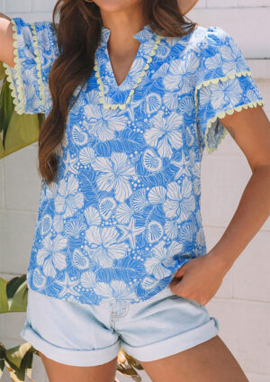 Twelve Oceans Scalloped Short Sleeve Blouse