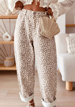 Anso Leopard High Rise Casual Jeans