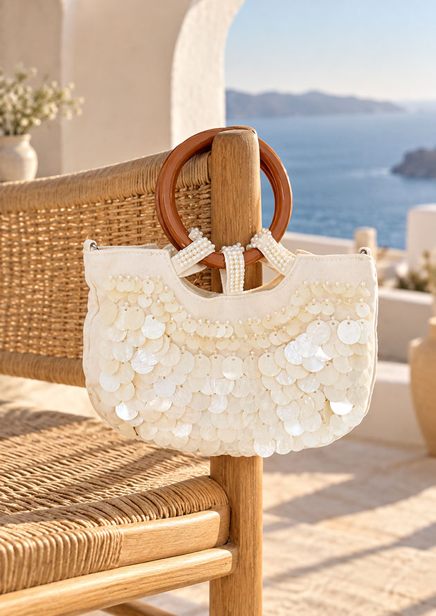 Beach Glitter Shell Cream Handbag - TH39