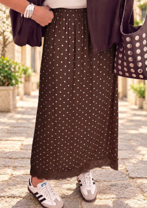 Erona Brown Polka Lace Trim Skirt