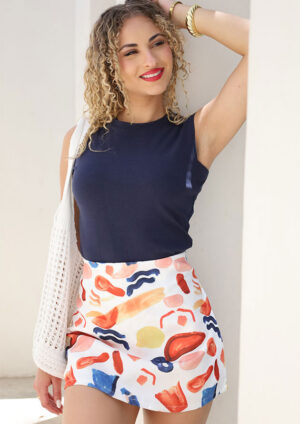 Rainbow Casual Navy Cap Sleeve Top