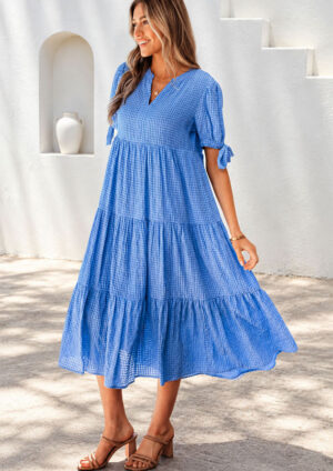 Sorrento Sky Checkered Midi Dress